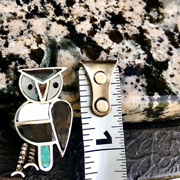⭐️💲SOLD💲⭐️ Vintage Sterling Silver & Stones Navajo Owl Ring - Picture 13 of 16
